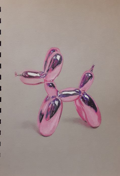 Pastel of a balloon doggie - J. Colter 2020 Reflective Painting, Ballon Drawing, How To Draw Balloons, Balloon Drawing, Dog Balloon, Bubble Dog, Prismacolor Drawing, Colored Pencil Art Projects, Blowing Bubble Gum