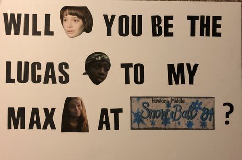 a stranger things snowball homecoming proposal #stangerthings #snowball #lucas #max #homecoming #homecomingproposal Stranger Things Homecoming Proposals, Stranger Things Hoco Proposal, Stranger Things Promposal, Stranger Things Snowball, Lucas Max, Asking To Homecoming, Cute Promposals, Promposal Ideas, Asking To Prom