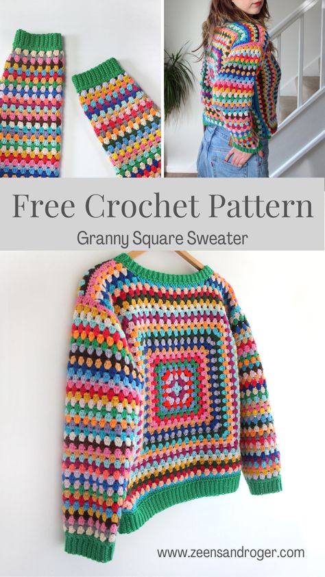 Crochet A Granny Square, Crochet Jumper Pattern, Crochet Granny Stitch, Square Sweater, Granny Square Haken, Granny Square Sweater, Crochet Sweater Free, Crochet Jumper, Mode Crochet