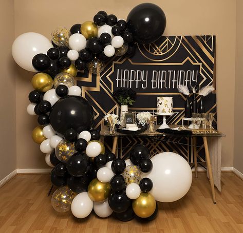 AmazonSmile: 4 Sizes – Black White Gold Balloon Garland Kit & Arch for New Years, Graduation or Birthday – Small and Large Black and White Balloons with Gold Confetti – Party Decorations for Gatsby Roaring 20s: Health & Personal Care Small Decoration For Birthday, Birthday Small Decoration, Great Gatsby Balloon Garland, Birthday Decorations Black And White, Black Decorations Party, Gold And Black Birthday Decorations, Black And Gold Birthday Decorations, Black Birthday Party Decorations, Birthday Decorations Black And Gold