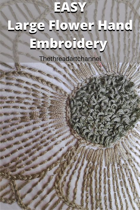 Hand embroidery on a large flower Embroidery Big Flowers, Big Flower Embroidery, Easy Hand Embroidery, Frame Embroidery, Flower Step By Step, Advanced Embroidery, Hand Sewing Projects, Beautiful Flower Designs, Framed Embroidery