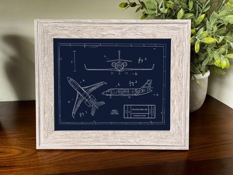 Customizable Falcon 2000 LXS Blueprint Illustration - This customizable illustration is hand-drawn on a digital drawing software, and is printed onto white card-stock in color at 8.5x11 in. This unique Falcon 2000 LXS blueprint is easily customizable with the Employee Number, the Employee's Rank, the Employee's Base, and the Company's Name and Logo, or anything that you'd like! Blueprint Illustration, Atlas Air, Drawing Software, Airbus A320, White Card, Blue Print, Custom Color, Chalkboard Quote Art, Printed Items