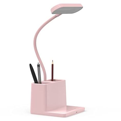 Cute Desk Lights, Desk Lamp With Storage, Pink Bedroom Desk, Cute Desk Lamp, Dorm Items, Dressing Table Lamps, Study Table Lamp, Kawaii Desk, Girls Lamp