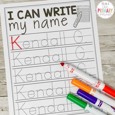 Name Writing Practice: Editable Tracing Template - The Primary Parade Name Writing Practice Preschool Editable, Printable Name Tracing, Writing Practice Kindergarten, Writing Practice Preschool, Name Writing Activities, Name Activities Preschool, Writing Activities For Preschoolers, Write My Name, Name Template