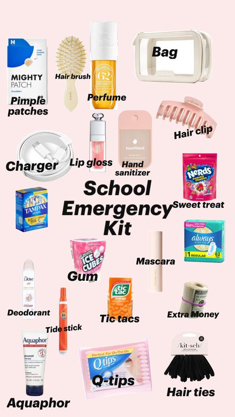 Comment more ideas Back To School Emergency Kit, High School Essentials, Schul Survival Kits, Middle School Essentials, School Emergency Kit, School Backpack Essentials, Middle School Survival, School Routine For Teens, Preppy School Supplies