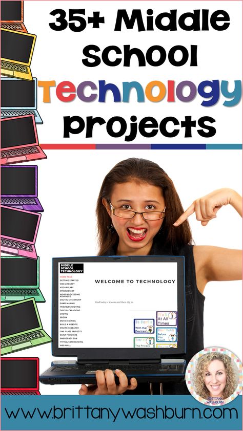 35+ Middle School Technology Projects for intermediate to advanced skill level. These projects and activities will save you so much time coming up with what to do during your computer lab time. Ideal for a technology teacher or media specialist. Technology Projects For Middle School, Technology Lessons Middle School, Computer Lessons For Middle School, Middle School Computer Science, Computer Science Middle School, Middle School Technology Projects, Middle School Technology Lessons, Middle School Technology, Technology Vocabulary