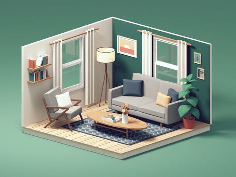 3d Living Room, Small Space Interior Design, Casas The Sims 4, Isometric Art, Isometric Design, 3d Modelle, Decoration Inspiration, Sims House, Interior Design Studio