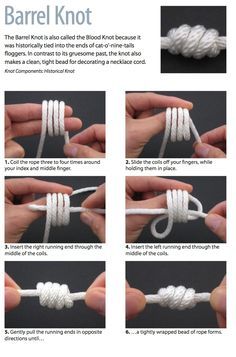 Nudos Barrel Knot Bracelet Tutorial, Barrel Knot Macrame, How To Tie Different Knots, How To Tie Rosary Knots, Knot Tying Tutorial Ropes, Macrame Barrel Knot Tutorial, How To Tie A Barrel Knot, Single Strand Knots, Decorative Knots For Jewelry