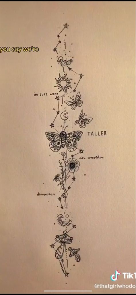 Wrap Around Space Tattoo, Spine Tattoos For Women Constellation, Delicate Space Tattoo, Space Themed Spine Tattoo, Spine Tattoo Astrology, Spine Tattoos For Women Witchy, Cottagecore Spine Tattoo, Women Spine Tattoo Ideas Beautiful, Celestial Sleeve Tattoos For Women