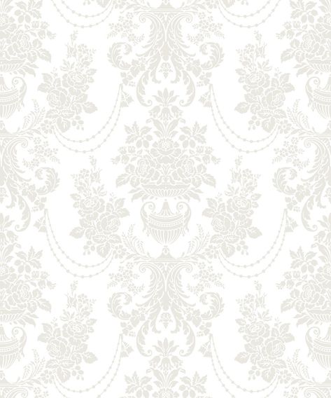 Imperial Wallpaper in Whisper White from the Muffin & Mani Collection by Milton & King White Victorian Wallpaper, Wallpaper For Walls Interiors, Imperial Wallpaper, Pink Damask Wallpaper, Foyer Wallpaper, Boutique Wallpaper, Imperial Design, Leopard Wallpaper, Primary Bath