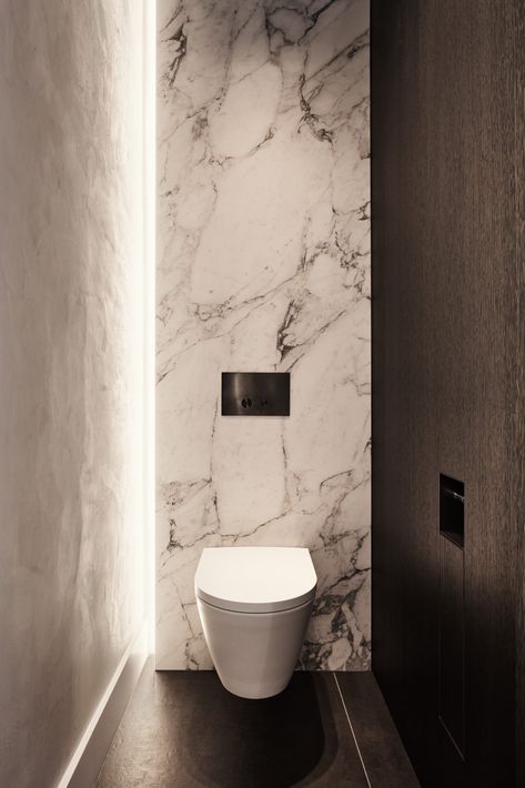 Guest Toilet Ideas Small Modern, Klein Toilet, Dark Wood Bathroom, Modern Powder Room, Luxury Toilet, Wc Design, Small Toilet Room, Elongated Toilet Seat, Restroom Design