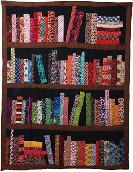 ART & ARTIFACT Library Books Quilted Throw Blanket - 100% Cotton 50" x 65" Patchwork, Upcycling, Book Blanket, Bookish Decor, Bookshelf Art, Boho Quilt, Quilted Throw, Afghan Throw Blanket, Quilted Throw Blanket