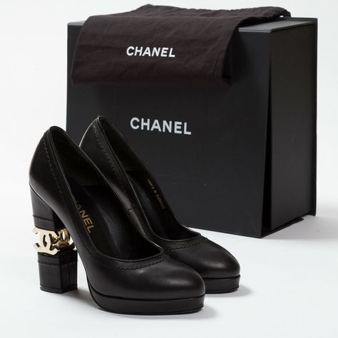 Channel Shoes High Heels, Chanel Pumps Heels, Chanel Block Heels, Chanel Platform Heels, Chanel Black Shoes, Chanel Shoes 2023, Chanel Heels Aesthetic, Black High Heels Aesthetic, Chanel Black Heels