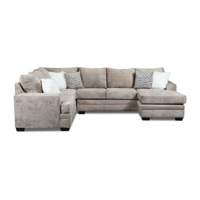 Buy Jodye 3 Piece Chenille Sectional With Ottoman at JCPenney.com today and Get Your Penney's Worth. Free shipping available Sectional With Two Ottomans, Sectional Sofa Small Living Room Layout, Modern Farmhouse Sectional Sofa, Living Room Inspiration Sectional Couch, Chaise Sectional Living Room Layout, Taupe Sectional Living Room, Sectional In Small Living Room Layout, Greige Couch, Cozy White Living Room