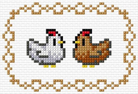 Stardew Valley Chicken Cross Stitch, Little Cross Stitch Patterns, Cross Stitch Patterns Stardew Valley, Cross Stitch Ideas Unique, Nerd Cross Stitch Patterns, Cute Cross Stitch Patterns Easy, Small Cute Cross Stitch Patterns, Cross Stitch Patterns Simple, Stardew Valley Cross Stitch Pattern Free