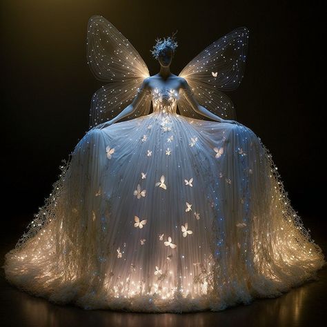 Dress With Fairy Lights, Fairy Inspired Gown, Fairy Tail Gown, Fairy Light Dress, Fairy Lights Dress, Light Up Gown, Fariy Tail Aesthetic Dress, Fairy Themed Dress, Fairy Gown Princesses