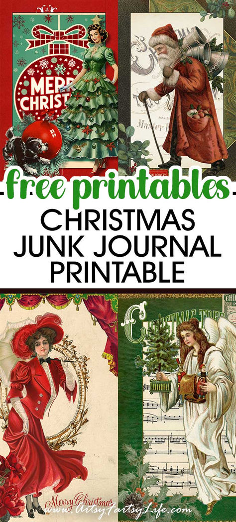 Free Christmas Vintage Junk Journal Kit Printables Natal, Christmas Junk Journal Free Printable, Journal Christmas Ideas, Christmas Junk Journal Ideas, Printable Journal Pages Free, Free Christmas Printables Vintage, Christmas Printables Free, Free Christmas Printable, Journal Printables Free