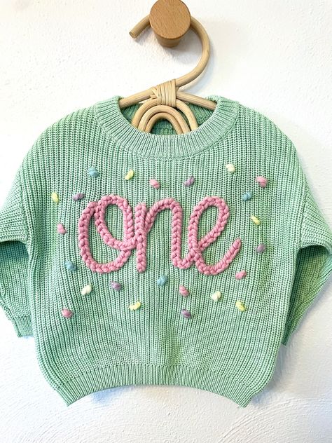 Custom Birthday Sweater Toddler and Baby Name Sweater First Birthday Sweater Baby Birthday Sweater Birthday One Sweater Baby Gift - Etsy One Embroidered Sweater, 1st Birthday Crochet Gifts, Crochet Name Sweater, Boy Embroidered Sweater, Embroidered Baby Gifts, First Birthday Diy, Baby Name Sweater, Hand Embroidered Name, Name Sweater