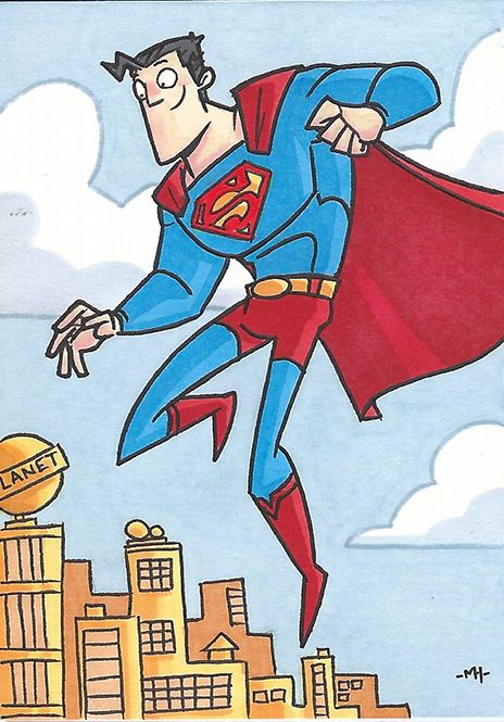 Superman personal sketch card - markers and fineliner. Measures 2.5"x3.5" - for sale - $US13 plus shipping ($4). Shipped in toploader sleeve. PayPal only.  If interested send me an email at ScribblesByMike@Gmail.com Tumblr, Superman Sketch, Funny Superman, Ben 10 Comics, Illustration Art Kids, Superman Art, Simple Character, Detailed Coloring Pages, Book Illustration Art