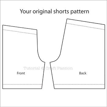 Tutorial: Altering Sewing Patterns - Shorts Length | Free Pattern & Tutorial at CraftPassion.com Simple Shorts Pattern Free, Elastic Shorts Pattern, Sleeping Shorts Pattern, Drawstring Shorts Pattern, Mens Shorts Pattern Free, Shorts Templates, Short Patterns Sewing Free, Shorts Sewing Pattern Free, Boy Shorts Pattern