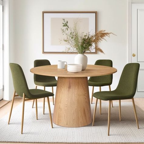 Mid-Century Solid Back Side Dining Chair (Set of 4) - On Sale - Bed Bath & Beyond - 39572876 Chairs For Tulip Table, Scandi Round Dining Table, Target Chairs Dining, Circle Table Kitchen, Small Living Dining Room Ideas, Modern Round Dining Room Table, Setting Room, Round Oak Dining Table, Round Dinning Table