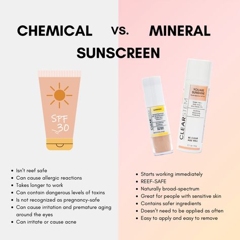 Mineral > Chemical Sunscreen Llearn more about the Five Benefits of Mineral Sunscreen 👇 https://clearstemskincare.com/blogs/skin-care-learning-center/five-benefits-of-mineral-sunscreen Benefits Of Sunscreen, How To Apply Sunscreen, Best Mineral Sunscreen, Sunscreen Facts, Sunscreen Ingredients, Beach Sunscreen, Resep Smoothie, Skin Care Guide, Toxic Skincare