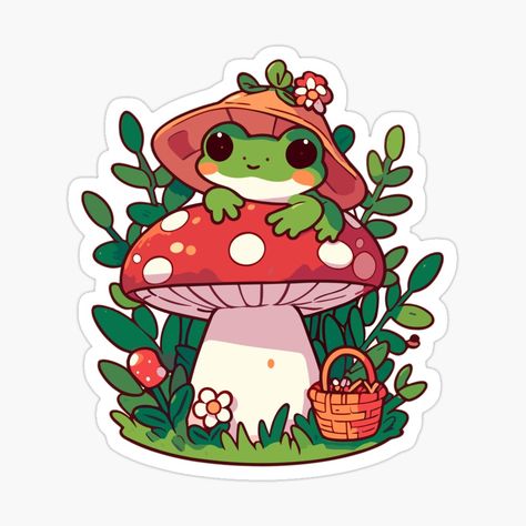 Get my art printed on awesome products. Support me at Redbubble #RBandME: https://www.redbubble.com/i/sticker/Frog-on-mushroom-cute-by-GlobalDesigns/153963561.EJUG5?asc=u #frog #cute #cottagecore #mushrooms #mushroom #cottagecorefrog #greenfrog #green #frogs #frogaesthetic #cottagecoreaesthetic #greenaesthetic #cutemushroom