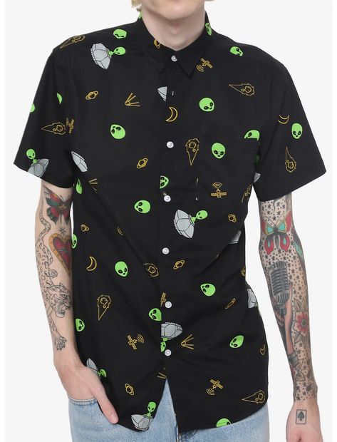 Funky Button Ups, Nonbinary Fashion Outfits, Goth Teacher, Intergalactic Fashion, Orange Line Art, Nonbinary Fashion, Fluid Fashion, Space People, Transition Ideas