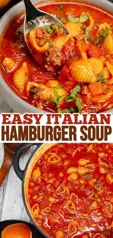 Ground Beef And Chicken Broth Recipes, Hamburger Pasta Soup Recipe, Soup Hamburger Meat, Soup With Ground Beef And Pasta, Tomato Hamburger Soup, Tomato Soup With Meat, Soup Recipes With Ground Beef And Pasta, Recipes That Use Tomato Soup, Beef Based Soup Recipes