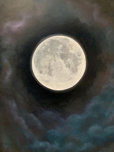 Moon And Clouds Painting, Paintings Of The Moon, Moon Painting Aesthetic, Oil Painting Moon, Painting Of Moon, Moonlight Drawing, Painting Of The Moon, Moon Oil Painting, Monotone Art