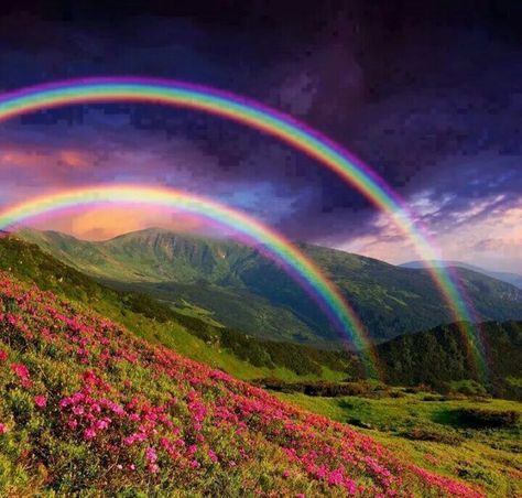 Beautiful Scenery With Double Rainbows Ayurveda, Amazing Nature, Beautiful Rainbow, Beautiful Sky, Natural Wonders, Nature Photos, Belle Photo, Pretty Pictures, Beautiful World
