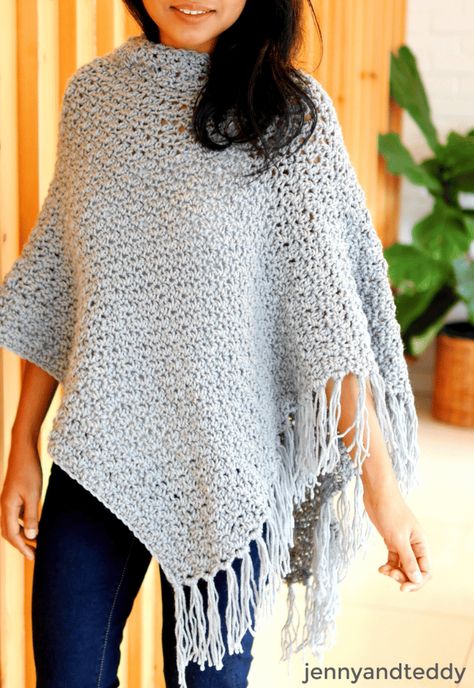 Ponchos, Crochet Poncho With Arm Holes, Crochet Poncho Free Pattern Bulky Yarn, Free Poncho Patterns Crochet, Easy Crochet Poncho Free Pattern Simple, Boho Poncho Crochet Pattern Free, Free Poncho Crochet Pattern, Crocheted Ponchos Patterns Free, Crochet Ponchos Free Patterns