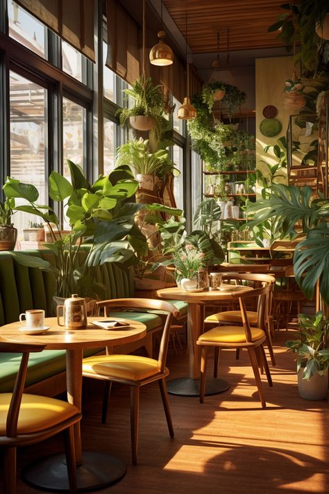 #greenspace #plant #cafedesign #naturelovers Plant Coffee Shop Interior Design, Green Bookstore Aesthetic, Nature Cafe Design, Coffee Plant Shop, Green Coffee Shop Aesthetic, Indoor Garden Cafe, Cafe Aesthetic Green, Green Cafe Aesthetic, Roblox Cafe
