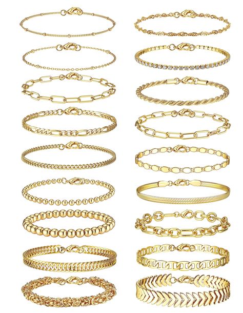 PRICES MAY VARY. 【Gold Bracelets Set】You can get 18pcs gold bracelet stack in a set, including cuban link chain bracelet, cz tennis bracelet, figaro bracelet, paperclip bracelet, herringbone bracelets,rope chain bracelet and so on, abundant quantities and design to meet your diversified wearing needs. 【Quality Gold Bracelet】Our gold chain bracelet is made of high quality alloy with 14K gold plating, anti-fading, will not make your wrist green, lead-free, nickel-free, hypoallergenic for sensitive Gold Stackable Bracelets, Stackable Bracelets Gold, Chain Beaded Bracelet, Gold Layered Bracelets, Beaded Bracelet Stack, Figaro Bracelet, Gold Bracelets Stacked, Paperclip Bracelet, Bracelet Layering