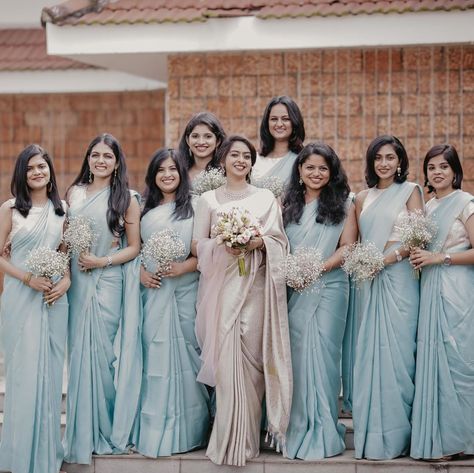 Bridesmaid Dresses Christian, Brides Saree, Christian Bridesmaid, Gowns Traditional, Dress Code Ideas, Indian Christian Wedding, Bridal Maid Dress, Bridesmaids Saree, Christian Brides