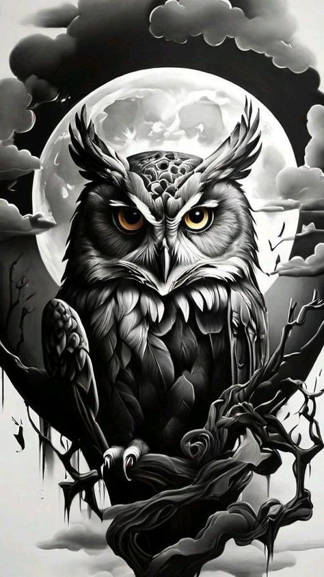 Owl With Skull Tattoo, Owl Tattoo Cover Up, Owl Tattoo Men Leg, Tattoo Owl Design, Back Owl Tattoo, Owl Back Tattoo, Black And Grey Tattoo Design, Owl Tattoo Back, Forest Tattoo Design