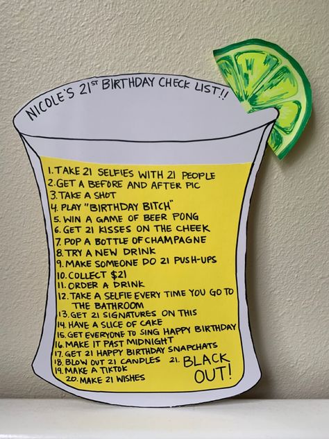 Birthday Checklist 21, 21st Birthday Bar Crawl Sign, 21 Birthday Drinking Games, What To Do For Your 21st Birthday, Mens 21st Birthday Games, Sign Night 21st Birthday List, 21 Birthday Game Ideas, 21st Birthday Cabin Party, 21 Birthday Sign Checklist