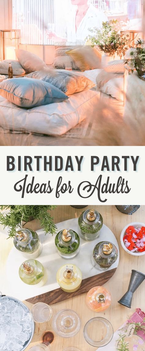 As someone who loves throwing parties and celebrating birthdays, I am excited to share my favorite adult birthday party ideas with you! These ideas are perfect for making a special celebration that much more memorable. Whether planning a surprise party for a loved one or hosting your birthday bash, these unique and fun ideas will make hosting your next birthday party a dream! Ideas For 45th Birthday Party, Creative Birthday Party Ideas For Adults, Unique Birthday Party Ideas For Adults, 28 Birthday Party Ideas Women, Small Events Ideas, Wellness Birthday Party, Woman Birthday Theme Ideas, Womens Birthday Themes, Womans Birthday Party Ideas