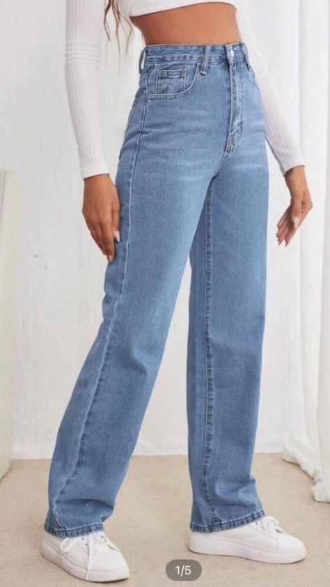 Jins Biru, High Waisted Jeans Outfit, Jeans Loose Fit, Mama Jeans, Straight Leg Jeans Outfits, High Wasted Jeans, Jeans Outfit Women, Buy Jeans, Trendy Jeans