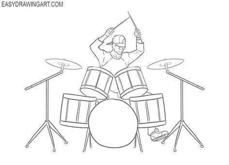 drummer drawing Croquis, Drum Drawing Reference, Drum Set Reference, Drummer Reference Drawing, Drawing Poses Guitar, Musician Drawing Reference, Gutair Drawing Reference, Girl Drummer Drawing, Drummer Pose Reference Drawing