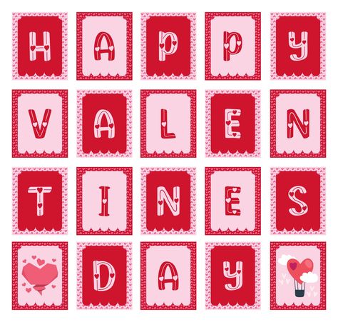 Happy Valentines Day Card Printables, Valentines Banner Printable, Valentines Classroom Decorations, Bunting Banner Template, Valentine's Day Origin, Valentines Banner, Happy Valentines Day Sign, Printable Banner Template, Valentine's Cookies