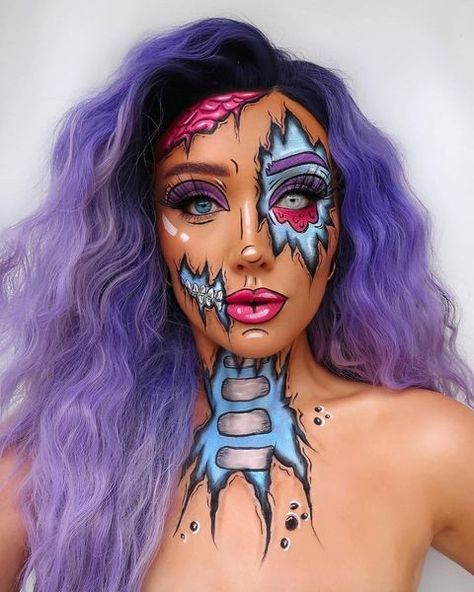 Face Paint Make Up Looks, Halloween Face Paint Costumes, 2023 Halloween Makeup, Sfx Face Paint, Cool Halloween Makeup Creative, Creepy Halloween Makeup Ideas Scary, Fun Halloween Makeup Looks, Makeup Halloween Ideas Creative, Womens Halloween Makeup