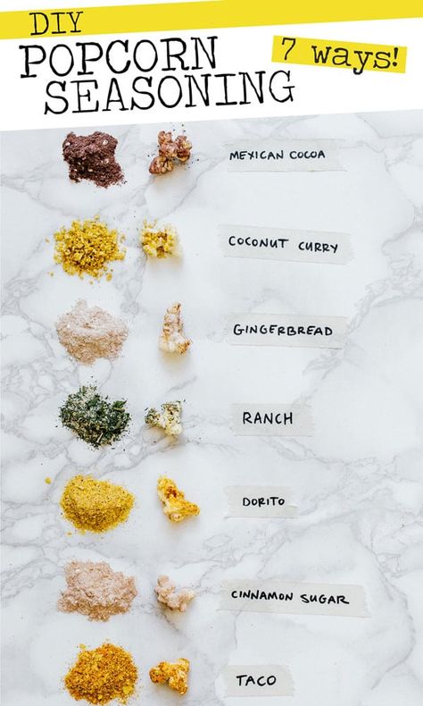 Popcorn Flavor Ideas, Gourmet Popcorn Packaging, Diy Easy Snacks, Easy Holiday Food, Diy Popcorn Seasoning, Fancy Popcorn, Homemade Popcorn Seasoning, Popcorn Seasoning Recipes, Popcorn Recipes Sweet