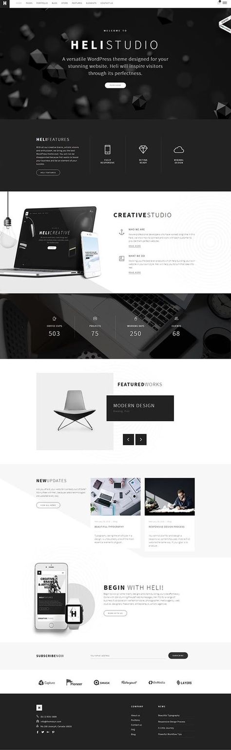 Heli - Creative Multi-Purpose WordPress Theme by ThemeMove Black Website, 블로그 디자인, Wordpress Ecommerce Theme, Template Wordpress, Portfolio Website Design, Graphic Design Blog, Homepage Design, Theme Wordpress, Web Ui Design