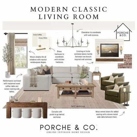 In our blog post, we are sharing the latest trends and living room design mood board ideas. Find out how we integrate neutral living room decor into living room decor while maintaining a modern and timeless appeal with several livingroom layout ideas. Visit the Porche & Co. blog to learn more about living room designs and other room decor updates with modern classic home decor styles. Ivory Gray Living Room, Organic Modern Living Room With Grey Couch, Modern Classic Decor Living Room, Modern Greige Living Room, Grey Couch White Walls Living Room Ideas, Scandi Modern Living Room, Modern Contemporary Living Room Luxury Homes, Modern Classic Decor, Modern Southern Living Room