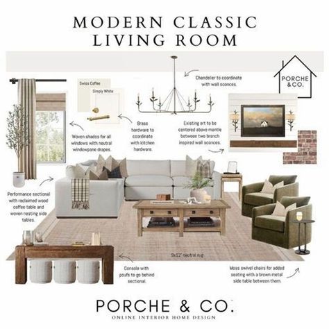 In our blog post, we are sharing the latest trends and living room design mood board ideas. Find out how we integrate neutral living room decor into living room decor while maintaining a modern and timeless appeal with several livingroom layout ideas. Visit the Porche & Co. blog to learn more about living room designs and other room decor updates with modern classic home decor styles. Modern Classic Decor Living Room, Ivory Gray Living Room, Organic Modern Living Room With Grey Couch, Modern Greige Living Room, Modern Contemporary Living Room Luxury Homes, Modern Classic Decor, Modern Southern Living Room, Modern Traditional Decor Living Room, French Contemporary Living Room