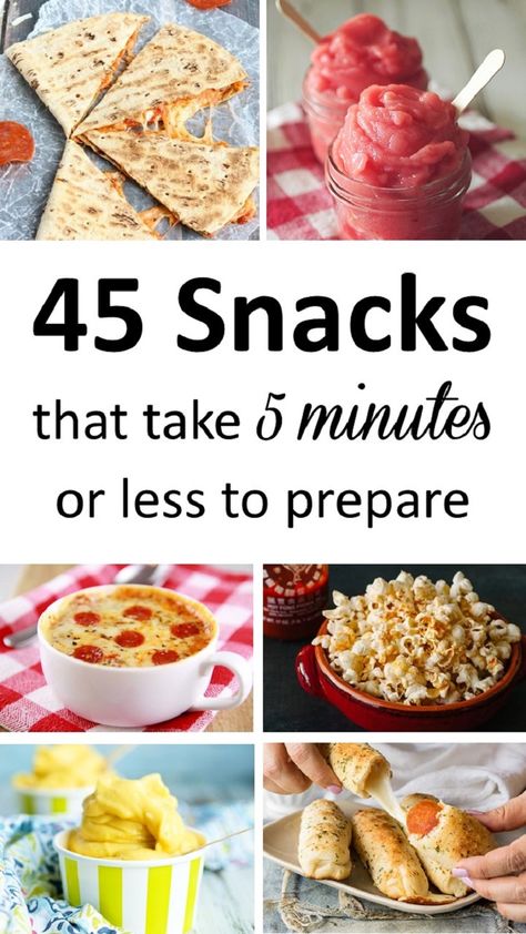 45 Snacks that Take Less than 5 Minutes to Prepare 5 Minute Snacks, Quick Easy Healthy Snacks, Easy Home Recipes, Easy Snacks For Kids, Snacks To Make, Quick Easy Snacks, Summer Snacks, Easy Snack Recipes, Snacks Für Party