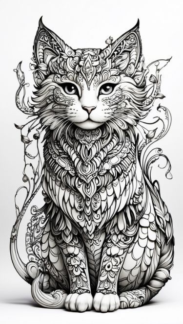 Cat Sketch Aesthetic, Cat Mandala Art, Cat Sketch Tutorial, Cat Sketch Realistic, Easy Cat Sketch, Zentangle Animals Art, Mystique Art, Sketch Realistic, Sketch Cat