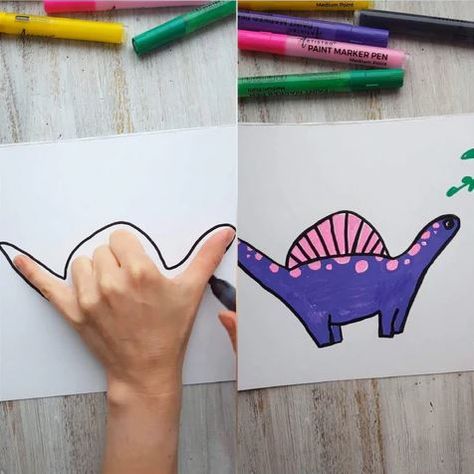 Things to draw on your hands: Hand tracing art & Hand drawing ideas Trace Hand Art, Dinosaur For Kindergarten, Kindergarten Class Art Projects, Hand Trace Art, Hand Tracing Art, Dinosaur Art Kindergarten, Hands On Art Projects For Kids, Dinosaur Art Ideas, Kindergarten Art Projects Summer