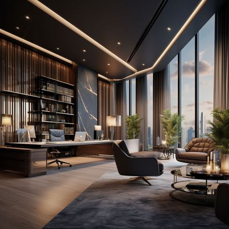 A luxury office in Dubai combines marble floors with a contemporary desk, embodying the CEO lifestyle. Luxury Workspace, Ceo Office Design Luxury Modern, Ceo Office Design Luxury, Interior Bloxburg, Scene Crafts, Business Office Interior Design, Office Interior Design Luxury, Luxury Home Theater, Ceo Office Design